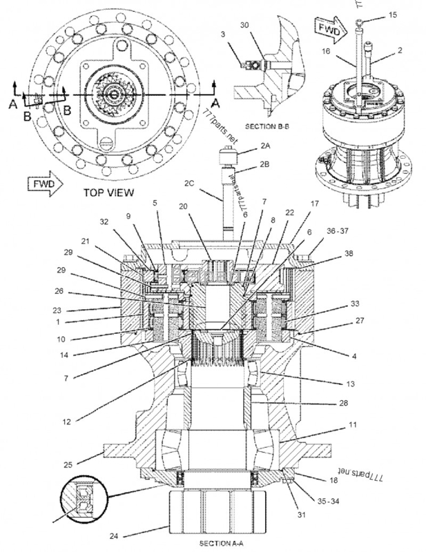 قطعات بیل مکانیکی Belparts 322/324/325/329 Swing Gearbox 191-2693 Swing Reduction Assy