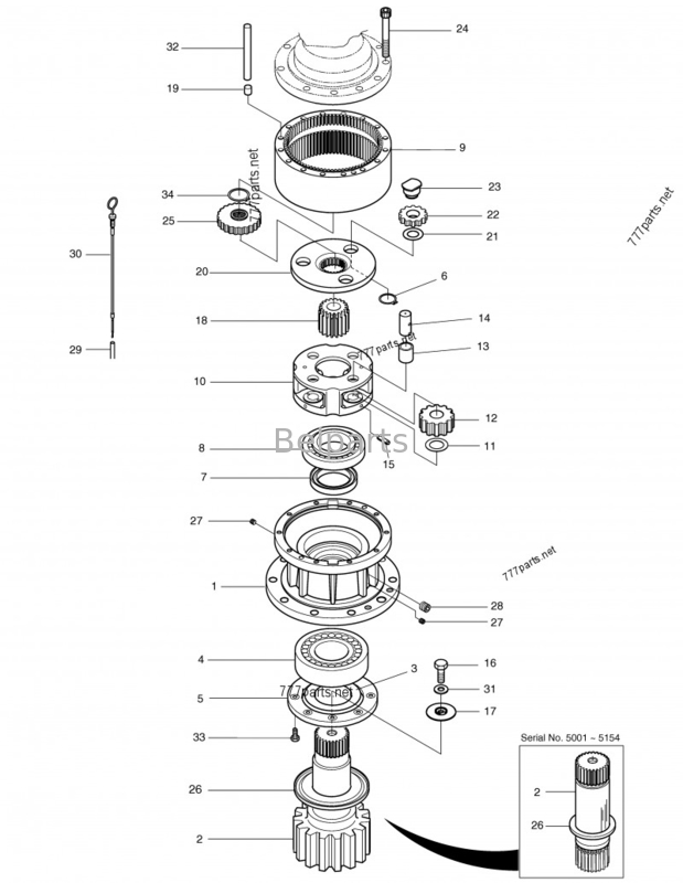 بیل مکانیکی ماشین آلات حرکت زمین DX480 DX520 Swing Gearbox Reduction 130426-00005A Swing Gearbox