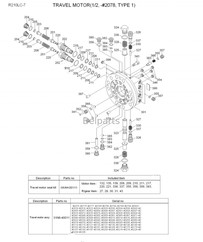 بلپارتز بیل مکانیکی نهایی به هیوندای 210 Lc7 R210 Lc-7 R210lc-7 مسافرتی موتور بلبرینگ 31N6-40010