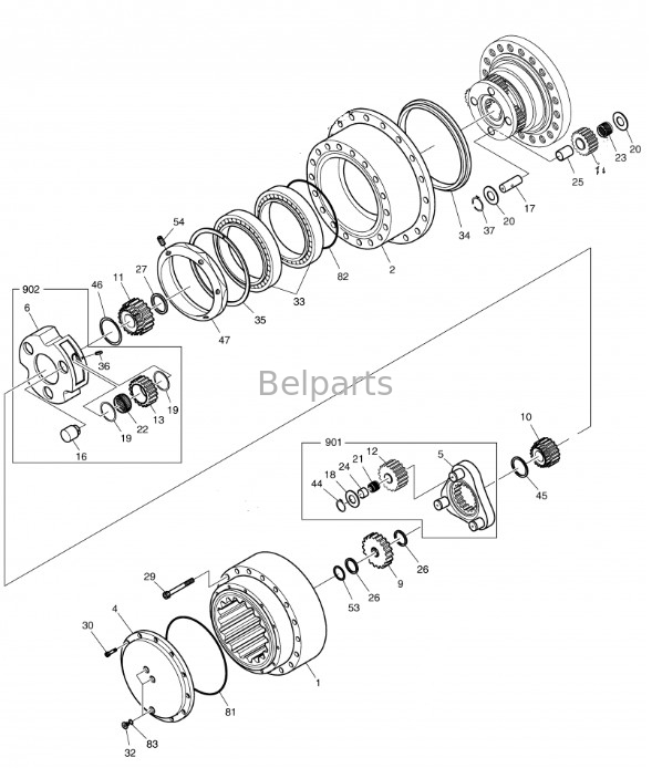گیربکس مسافرتی بیل مکانیکی Belparts DH370-7 DH370-9 DX380LC Travel Reduction Gear K1033688