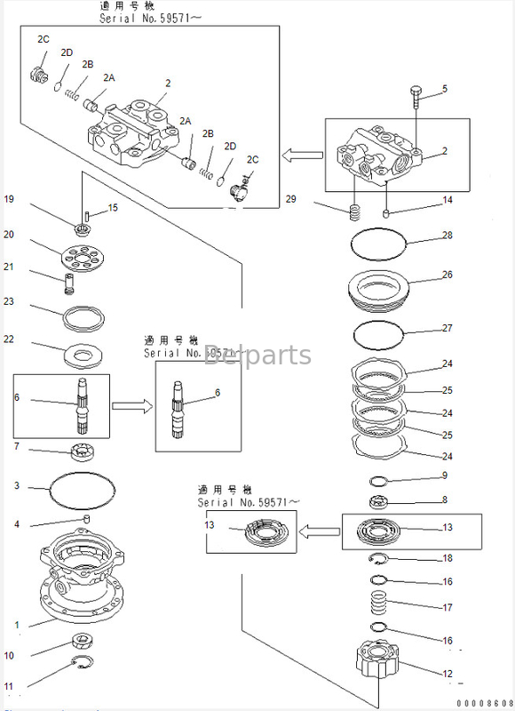 موتور چرخشی بیل مکانیکی Pc40 Pc60-7 Swing Motor Assy 708-7T-00470 دست دوم