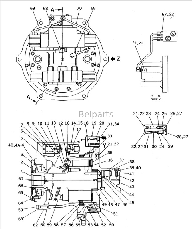 ماشین حفاری موتور سفر Assy برای Komatsu PC650-7 Final Drive Assy 209-60-63502 209-60-63501