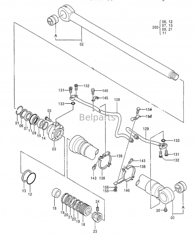 EX300-3 EX300LC-3 EX310H-3C EX300-2 EX300LC-2 بخشهای بیل حفاری هیدرولیک بازوی بالک سلندر Assy برای هیتاچی