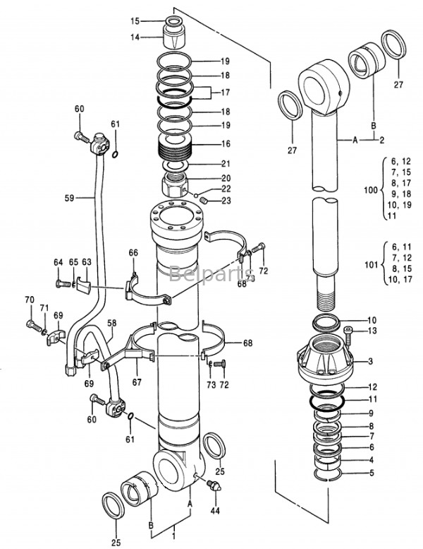 حفاری EX400-3 EX400LC-3 EX450H-3C EX400-5 EX400LC-5 EX450LC-5 بازوی بالک سلندر Assy برای Hitachi 4310241