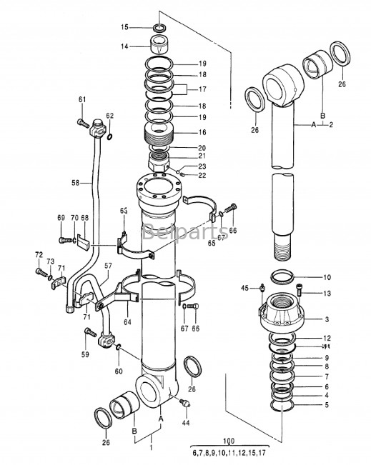 بخشهای بیل Excavator EX550 EX550-3 EX550LC EX550LC-3 EX550-5 EX550LC-5 بازو بالک سلندر Assy برای هیتاچی 4309332