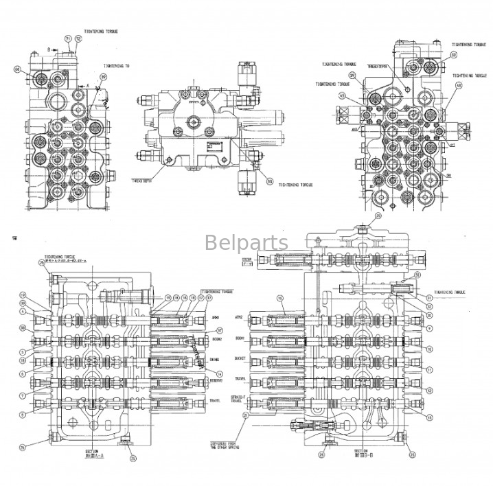 Belparts Excavator DX80GO DH80GO دریچه کنترل اصلی برای Doosan Daewoo K1034204 K1042776