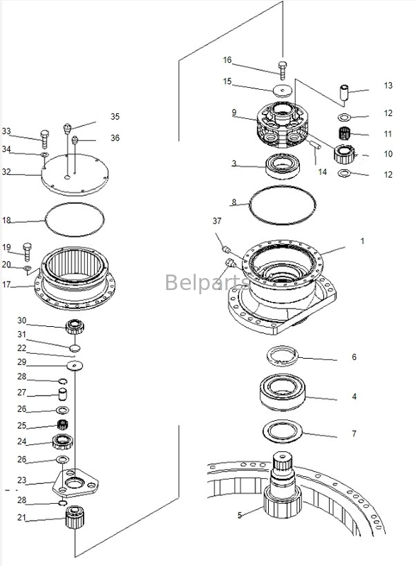 جعبه گیربکس سوئیچ PC220-7 برای کاماتسو Belparts excavator swing reduction assy 206-26-00401 206-26-00400