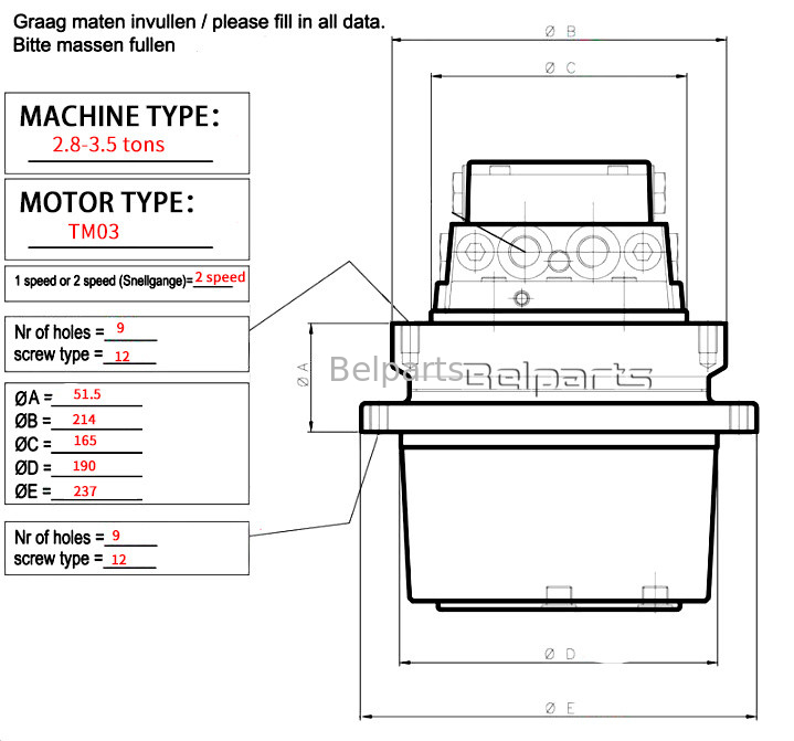 TM03 قطعات حفاری MAG18VP-230 MAG18VP-350 یانمار B22 B25V B37V B27 VIO30 درایو نهایی