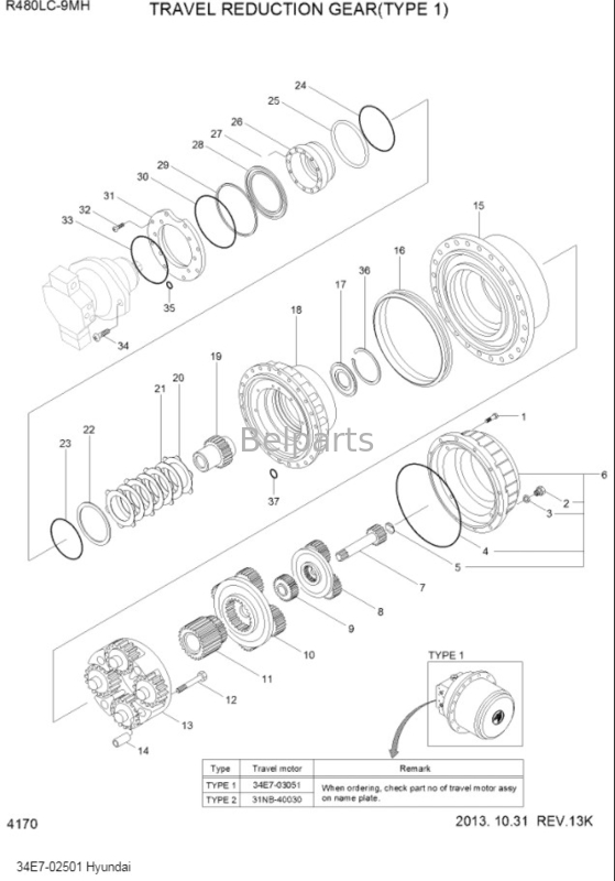 حفاری R480LC-9 گیربکس کاهش سفر 34E7-02500 گیربکس برای حفاری هیوندای
