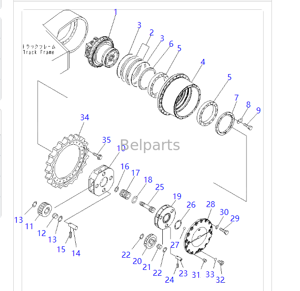 208-27-00311 208-27-00312 درایو نهایی برای KOMATSU PC400-7 PC400-8 PC450-7 PC450-8 LC موتور مسیر مسافرتی بیل مکانیکی با کاهش دهنده