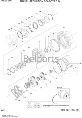 حفاری R480LC-9 گیربکس کاهش سفر 34E7-02500 گیربکس برای حفاری هیوندای